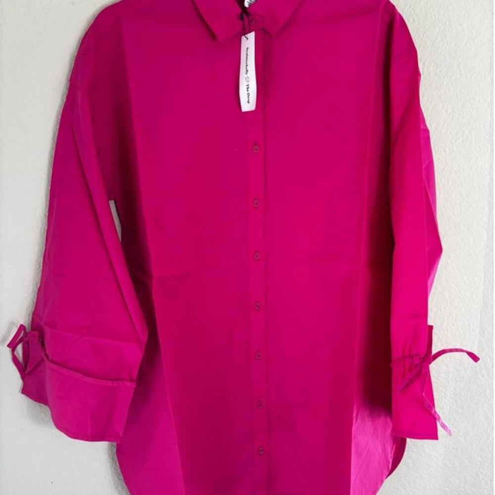 new with tags "byaimeekelly The Drop" hot pink long sleeve shirt dress in size X